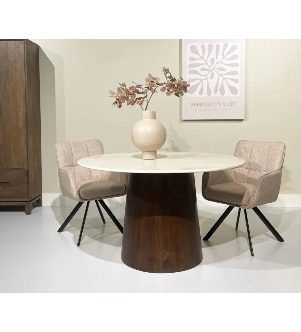 LF-Design Stół Brix Bottecino 130 cm Marmur Drewno mango