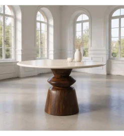 Zona-Design Stół GEHART 120 cm brązowy marmur drewno mango