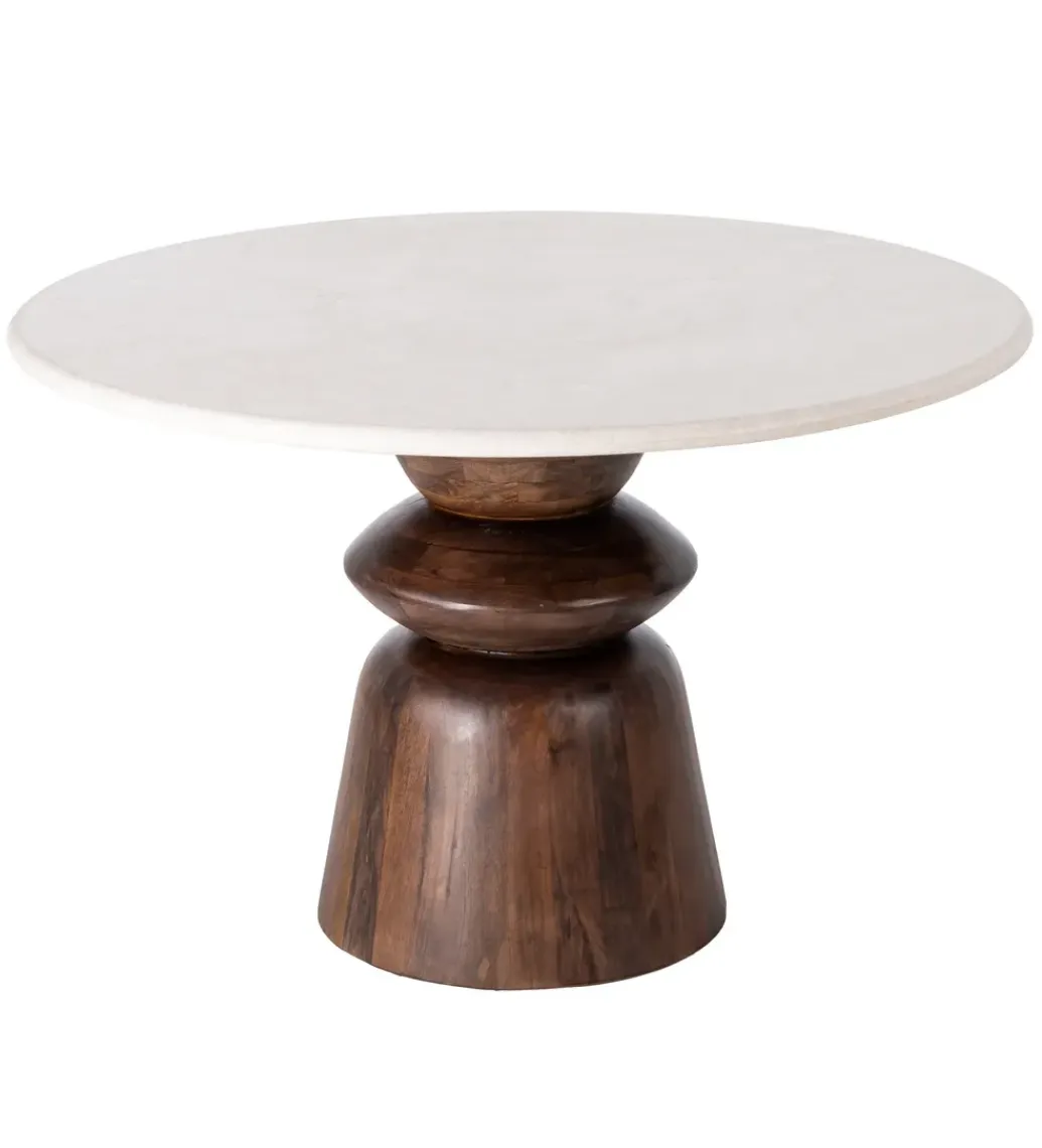 Zona-Design Stół GEHART 120 cm brązowy marmur drewno mango