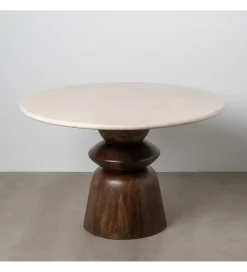 Zona-Design Stół GEHART 120 cm brązowy marmur drewno mango