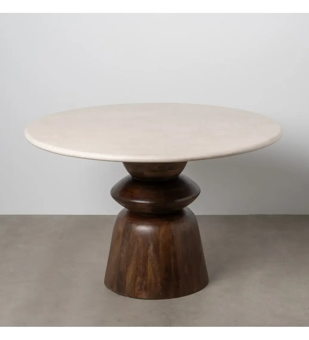 Zona-Design Stół GEHART 120 cm brązowy marmur drewno mango
