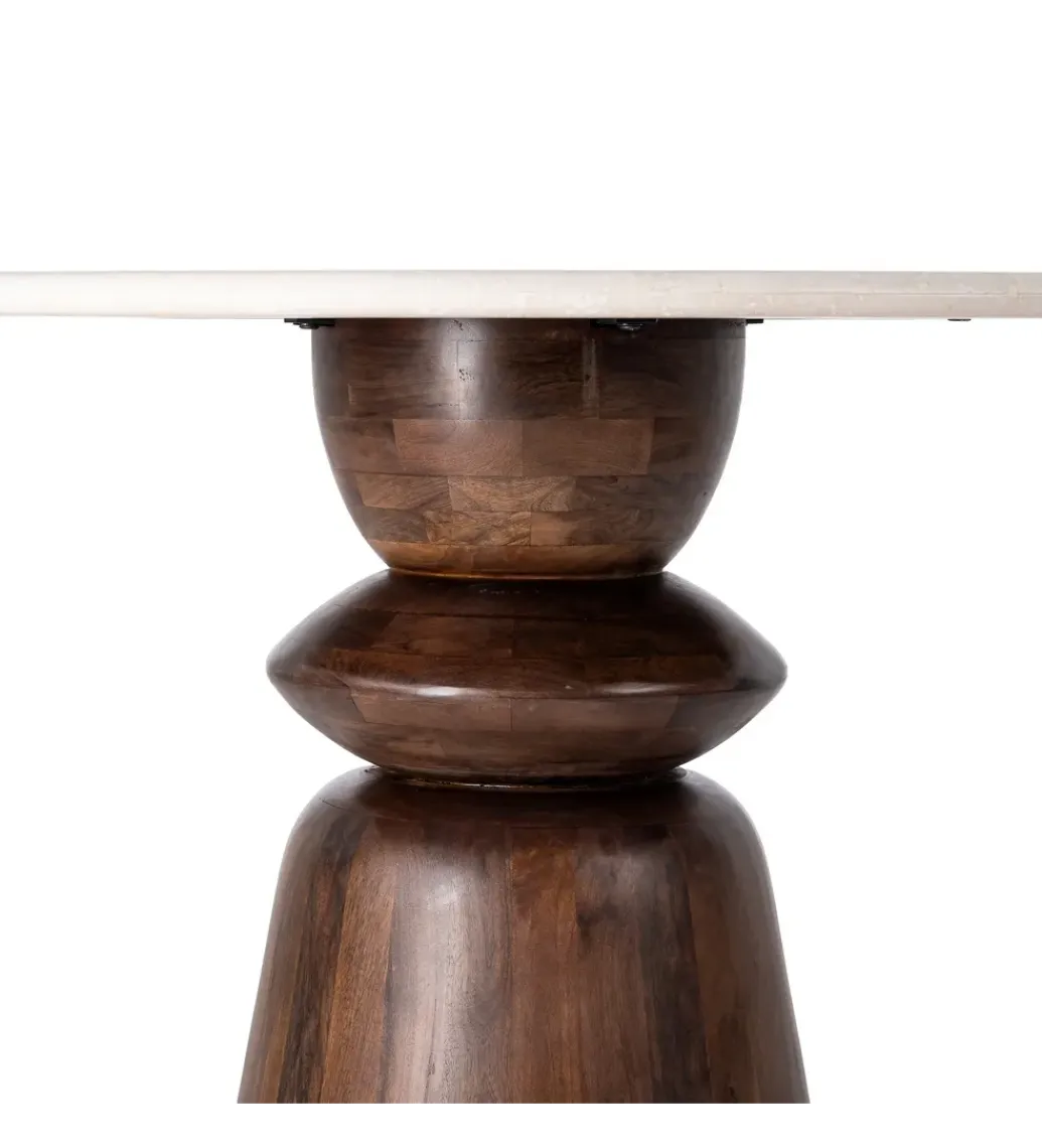 Zona-Design Stół GEHART 120 cm brązowy marmur drewno mango