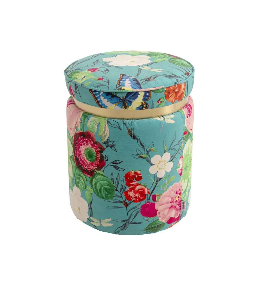 KARE Stołek FLOWER 39 cm niebieski