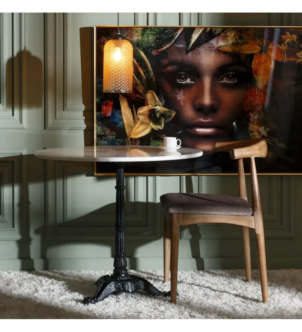Zona-Design Stół okrągły AUESON 80 cm czarny blat w optyce marmuru