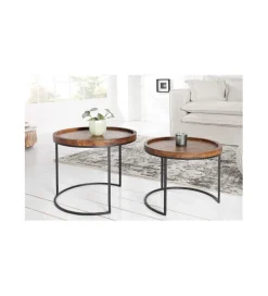 Invicta Interior Stolik FINICE kawowy Makassar set 2 drewno akacja