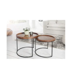 Invicta Interior Stolik FINICE kawowy Makassar set 2 drewno akacja