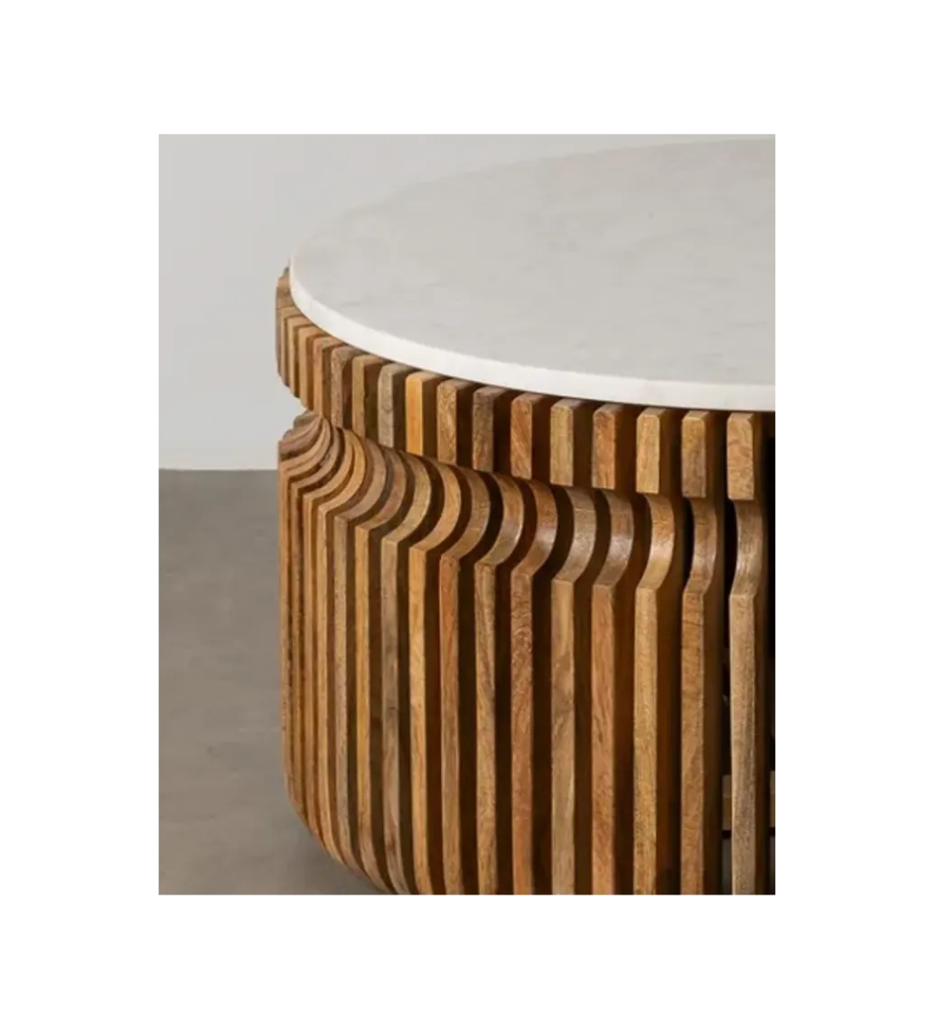 Zona-Design Stolik kawowy BADET 80 cm drewno mango marmur