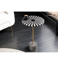 Invicta Interior - przedsprzedaż Stolik kawowy boczny HARMONY NATURE 55 cm czarnobiały złoty