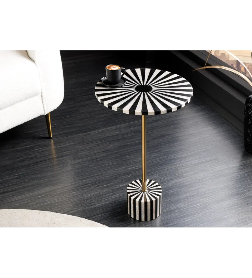 Invicta Interior - przedsprzedaż Stolik kawowy boczny HARMONY NATURE 55 cm czarnobiały złoty