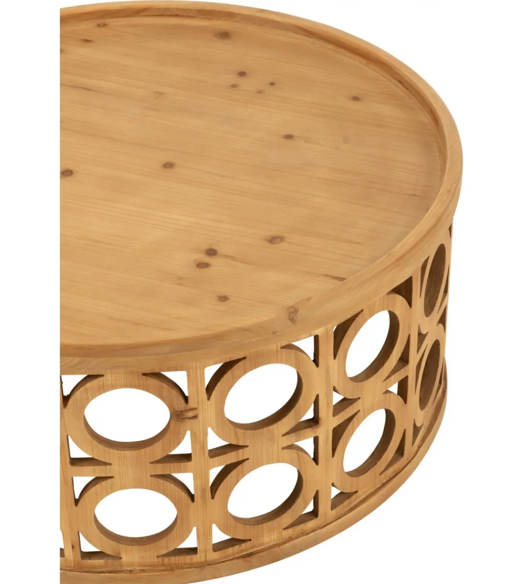 J-Line Stolik kawowy CARVI 80 cm drewno jodła