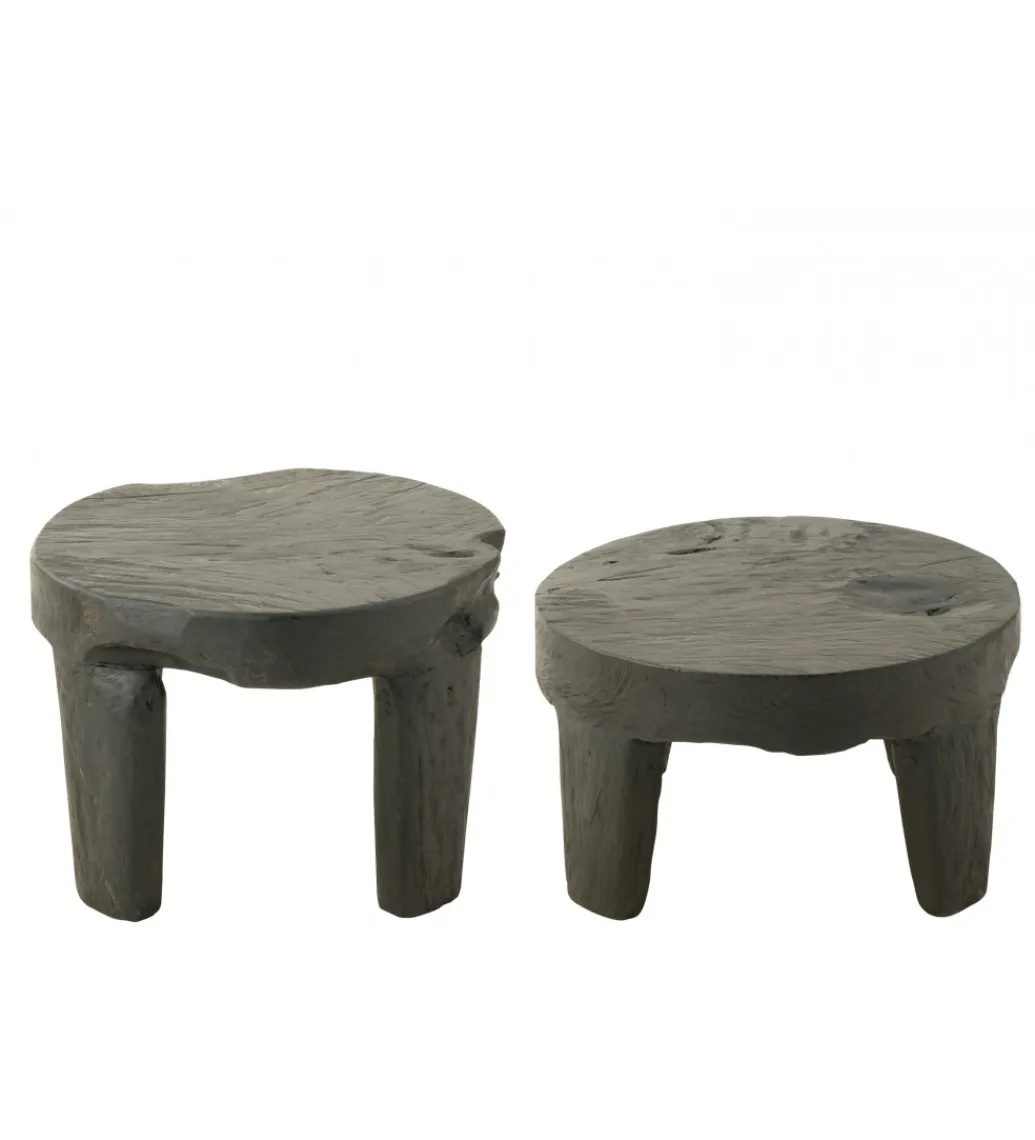 J-Line Stolik kawowy HERAS set 2 drewno teak czarny