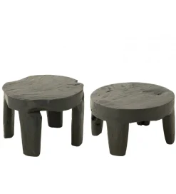 J-Line Stolik kawowy HERAS set 2 drewno teak czarny