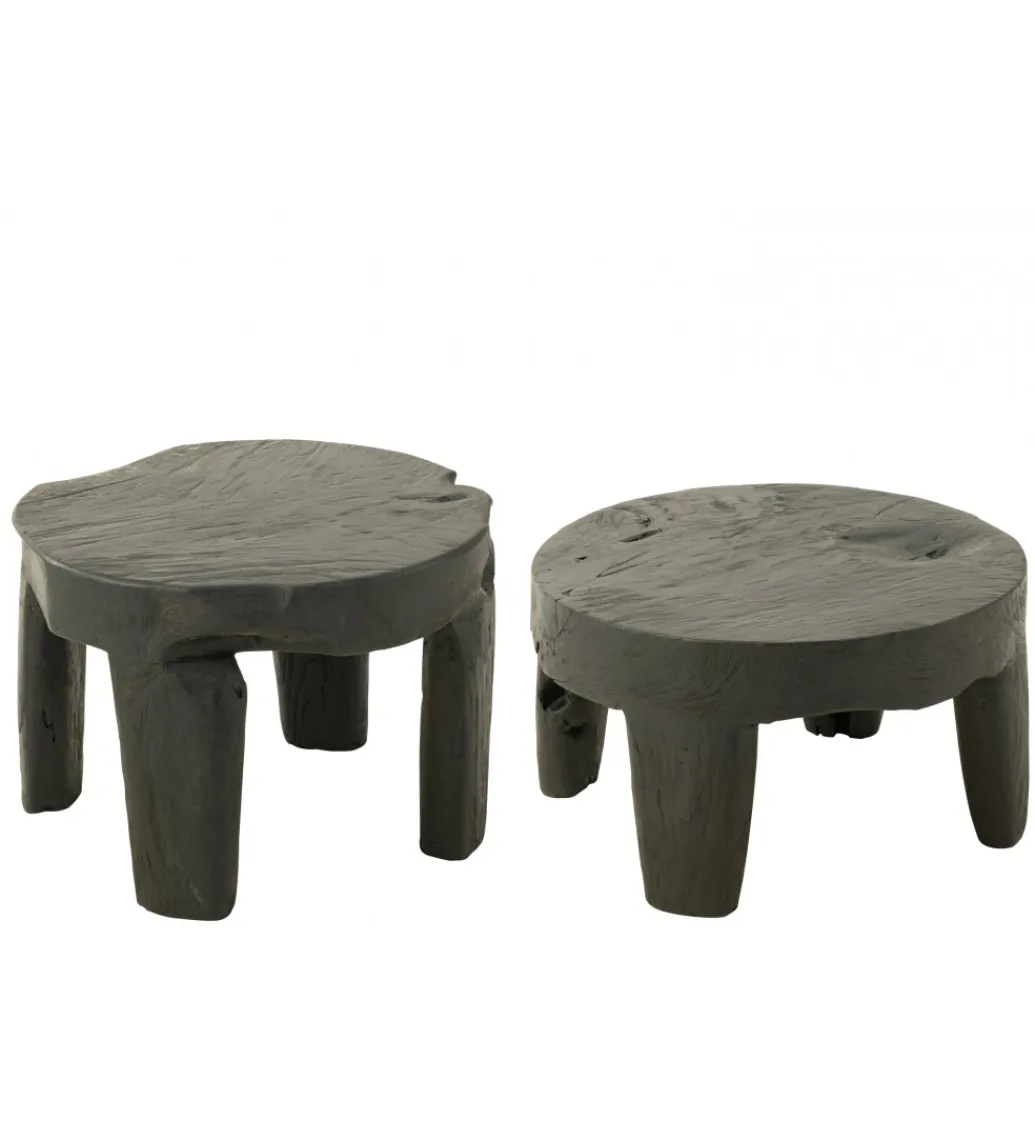 J-Line Stolik kawowy HERAS set 2 drewno teak czarny