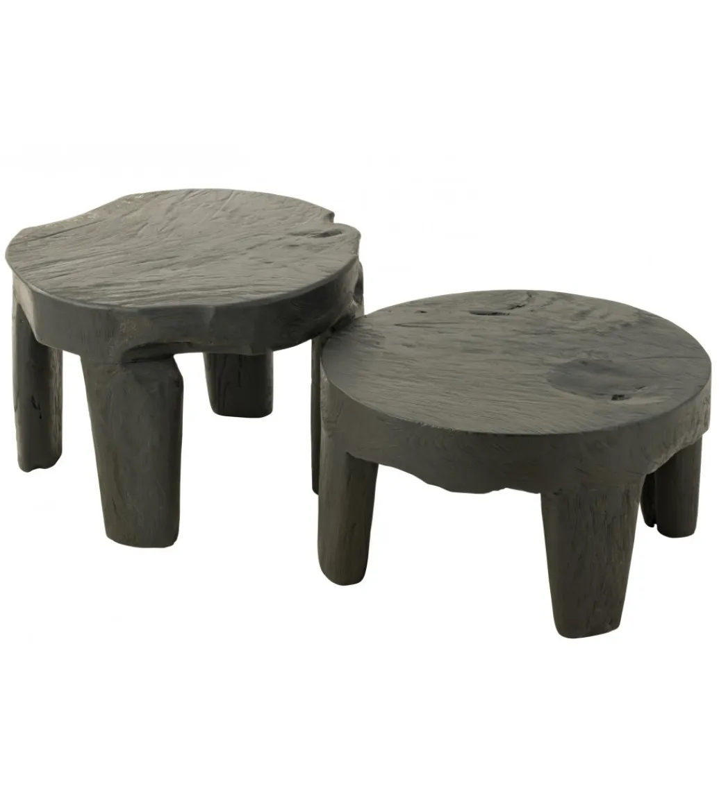 J-Line Stolik kawowy HERAS set 2 drewno teak czarny
