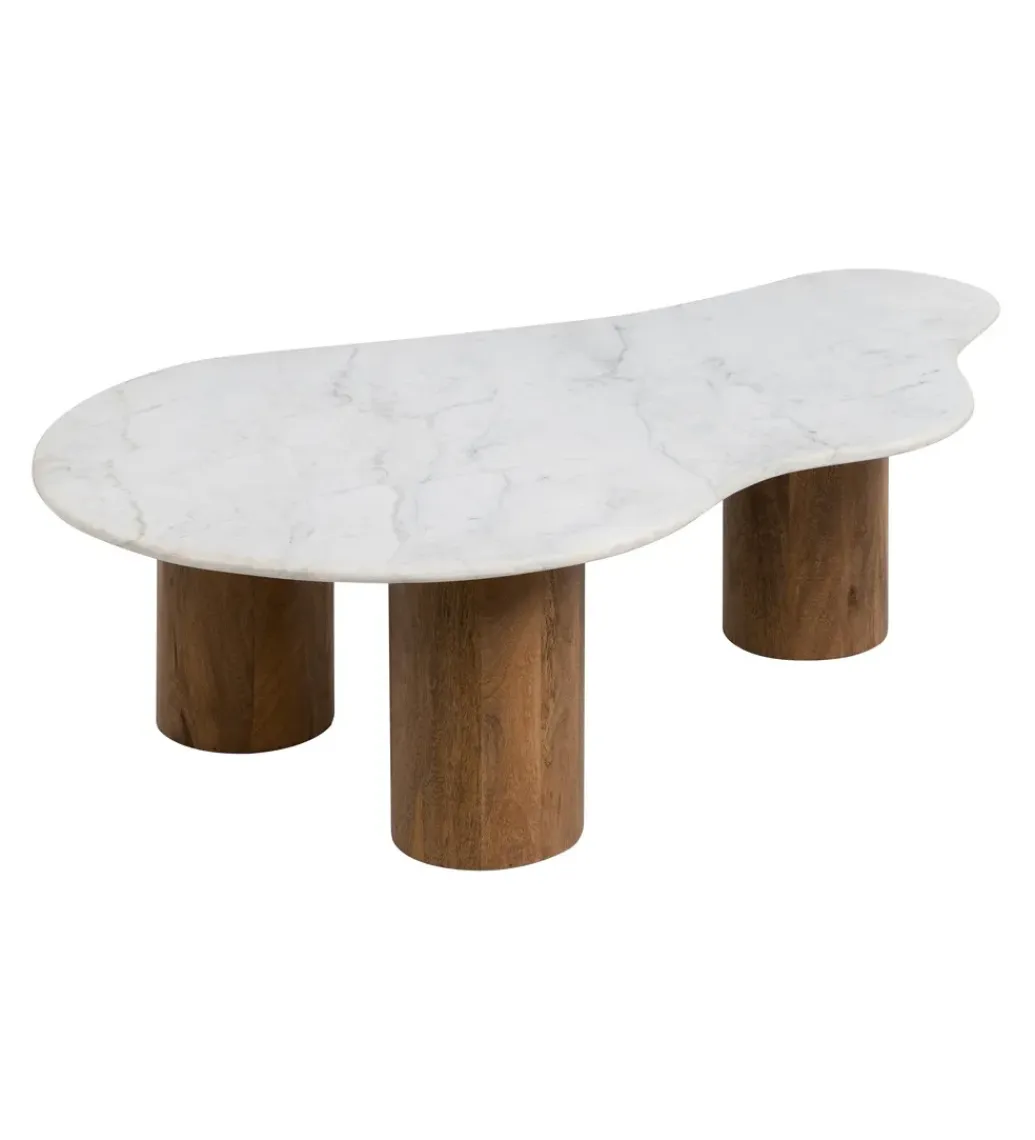 Zona-Design Stolik kawowy HUGI 135 cm marmur drewno mango