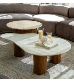 Zona-Design Stolik kawowy HUGI 135 cm marmur drewno mango