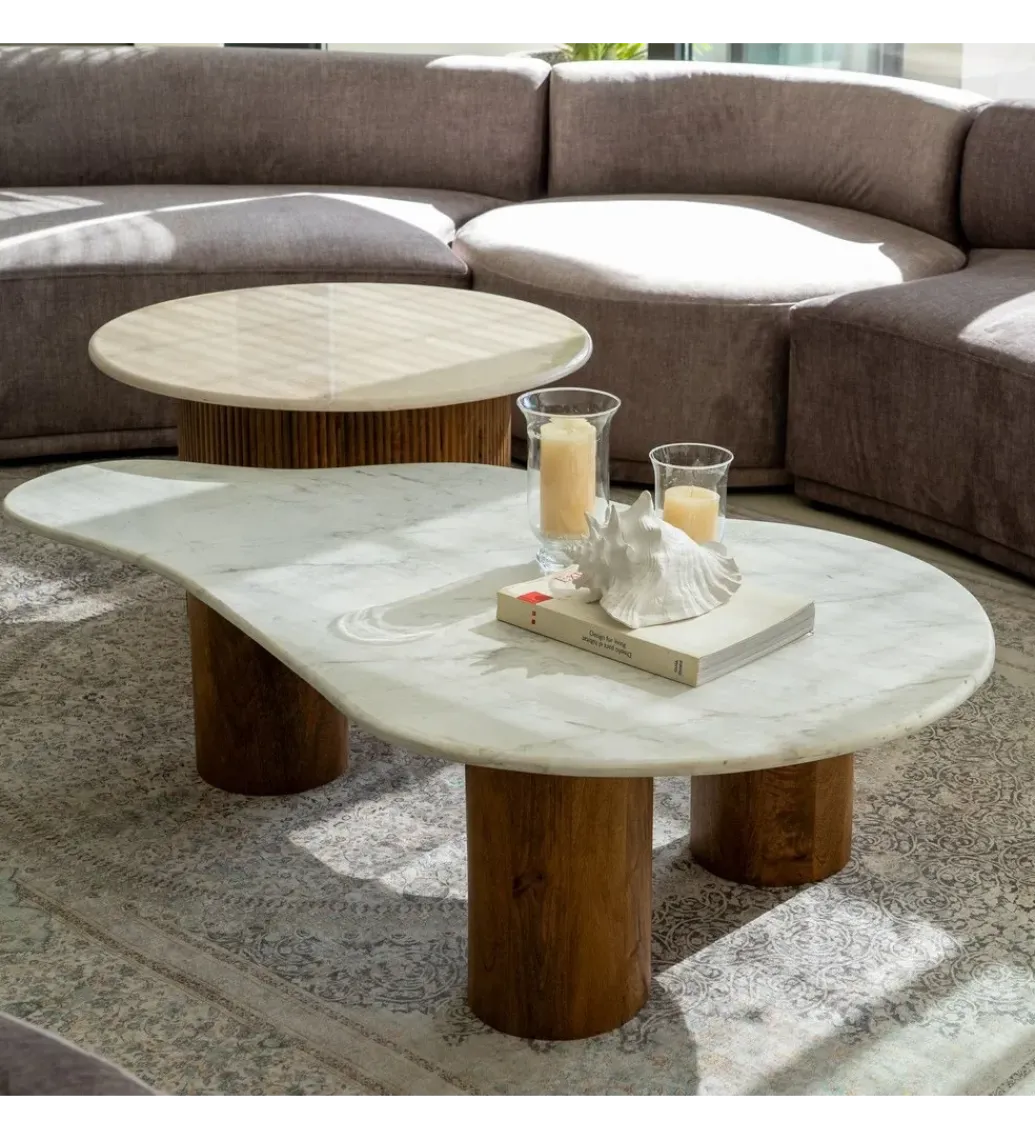 Zona-Design Stolik kawowy HUGI 135 cm marmur drewno mango