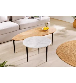 Invicta Interior Stolik kawowy LINDO set 2 drewno akacja marmur