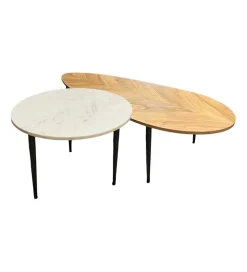 Invicta Interior Stolik kawowy LINDO set 2 drewno akacja marmur