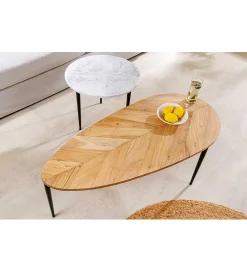 Invicta Interior Stolik kawowy LINDO set 2 drewno akacja marmur