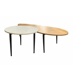 Invicta Interior Stolik kawowy LINDO set 2 drewno akacja marmur