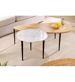 Invicta Interior Stolik kawowy LINDO set 2 drewno akacja marmur
