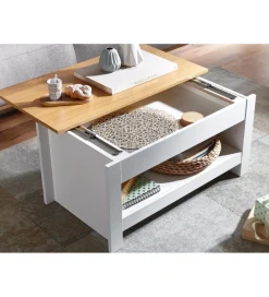 WOHNLING, GERMANY Stolik kawowy MARINA 85 cm biały z dodatkiem koloru dąb