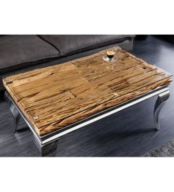 Invicta Interior Stolik kawowy MODERN BAROCK BARRACUDA 100 cm chromowany szklany blat BEZ blatu tekowego