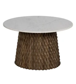 DENZO Stolik kawowy NIZAMES 80 cm drewno mango marmur