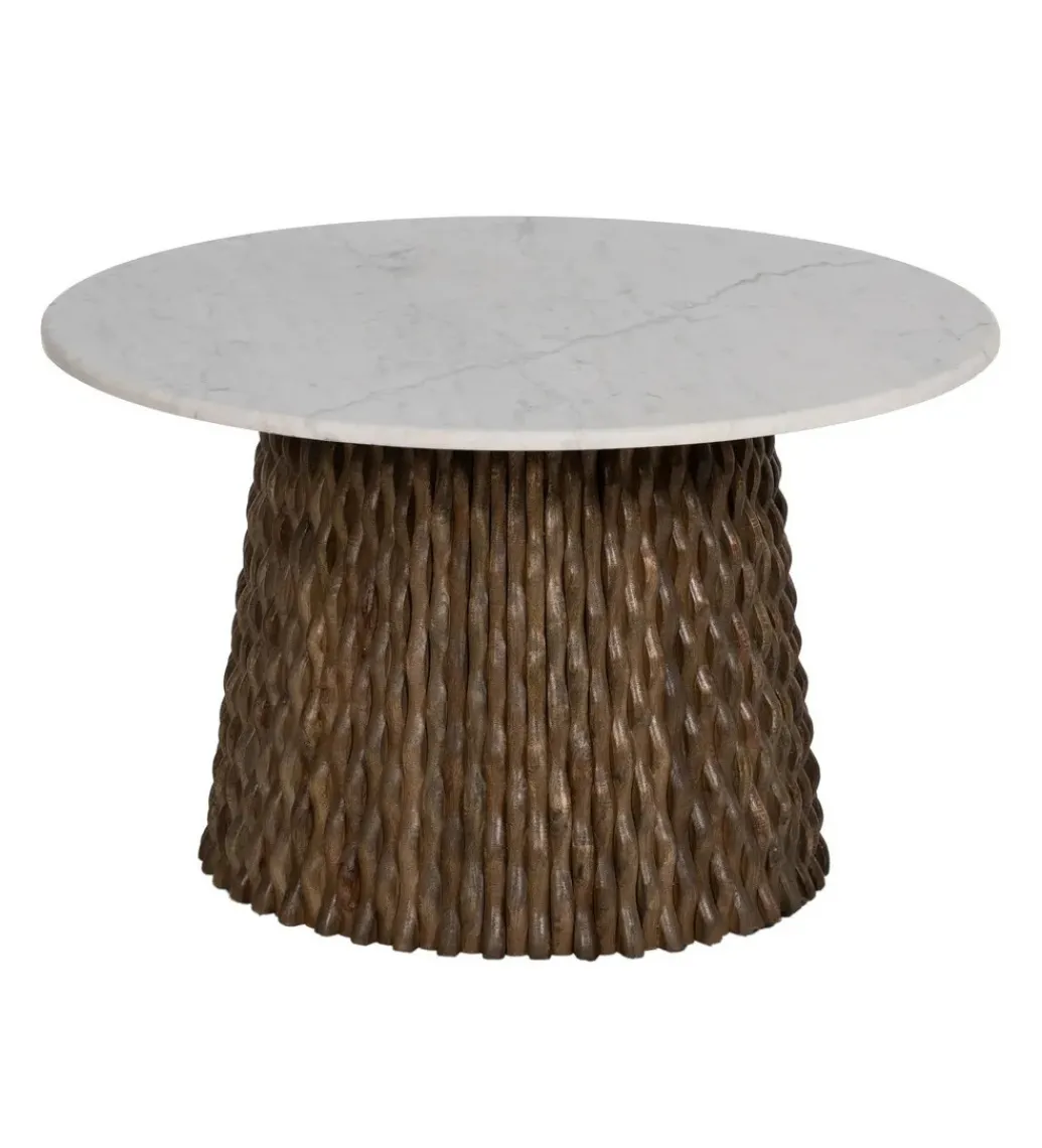DENZO Stolik kawowy NIZAMES 80 cm drewno mango marmur