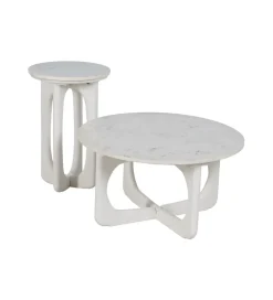 Zona-Design Stolik kawowy ONAKI 75 cm drewno mango marmur biały