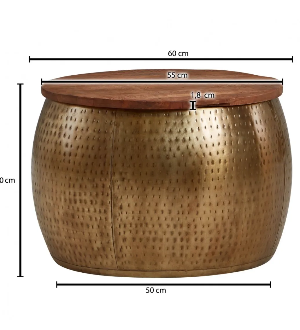 WOHNLING, GERMANY Stolik kawowy ORIENT 60 cm złoty drewno mango