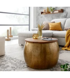 WOHNLING, GERMANY Stolik kawowy ORIENT 60 cm złoty drewno mango