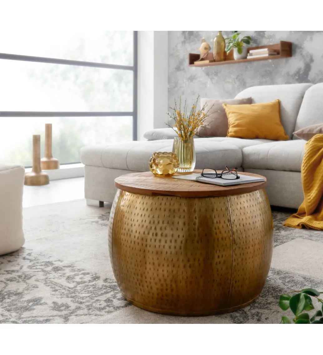 WOHNLING, GERMANY Stolik kawowy ORIENT 60 cm złoty drewno mango