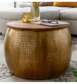 WOHNLING, GERMANY Stolik kawowy ORIENT 60 cm złoty drewno mango