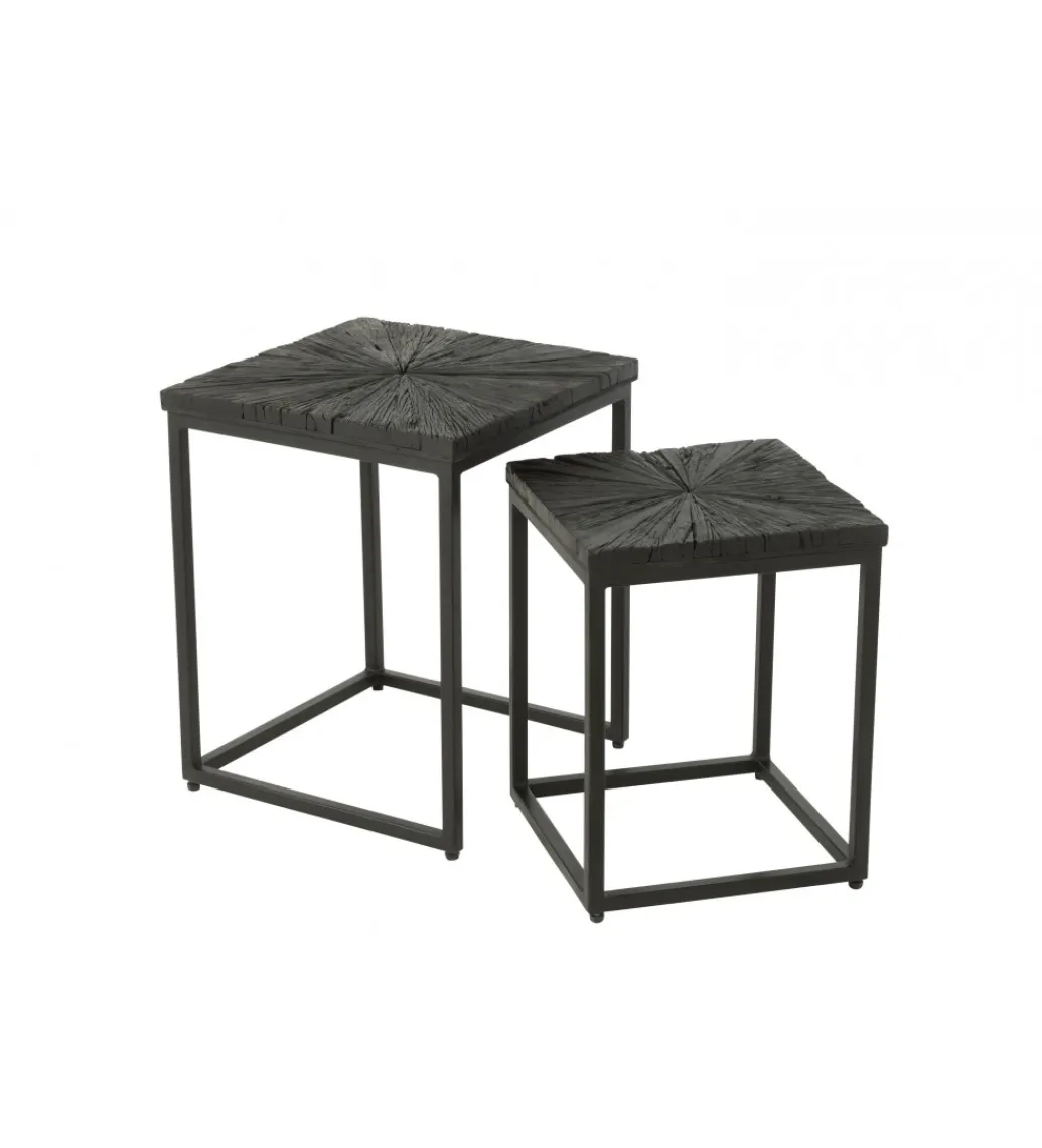 J-Line Stolik kawowy Shanil set 2 drewno czarny
