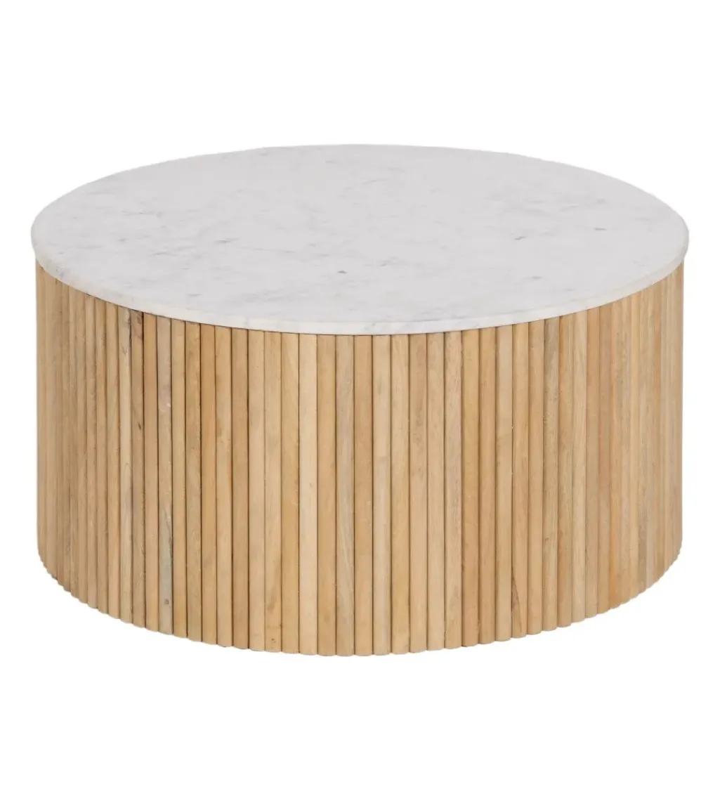 DENZO Stolik kawowy SPINDIMA 80 cm drewno mango marmur
