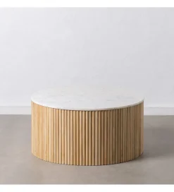 DENZO Stolik kawowy SPINDIMA 80 cm drewno mango marmur