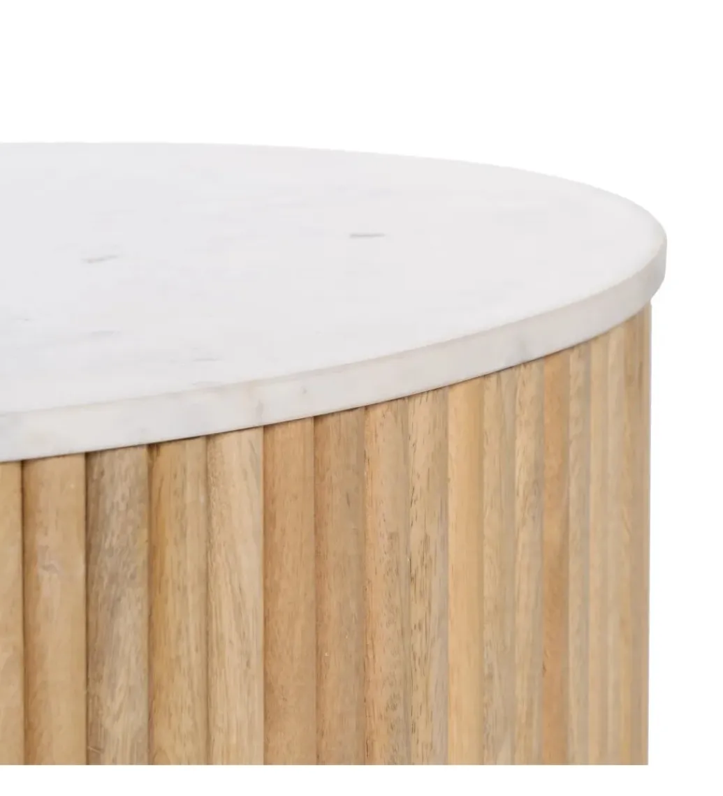 DENZO Stolik kawowy SPINDIMA 80 cm drewno mango marmur