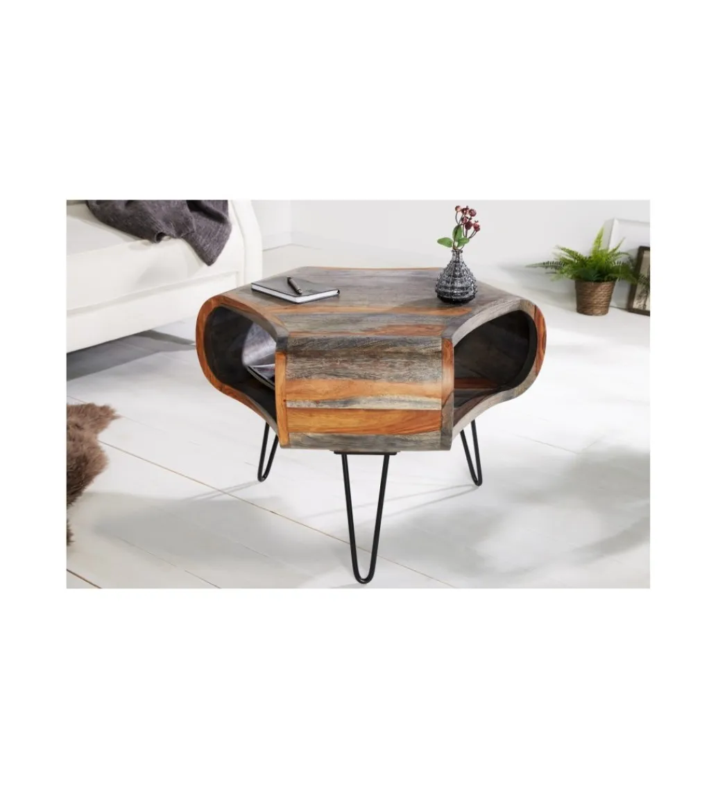 Invicta Interior Stolik kawowy SPIN RETRO 60 cm drewno Sheesham
