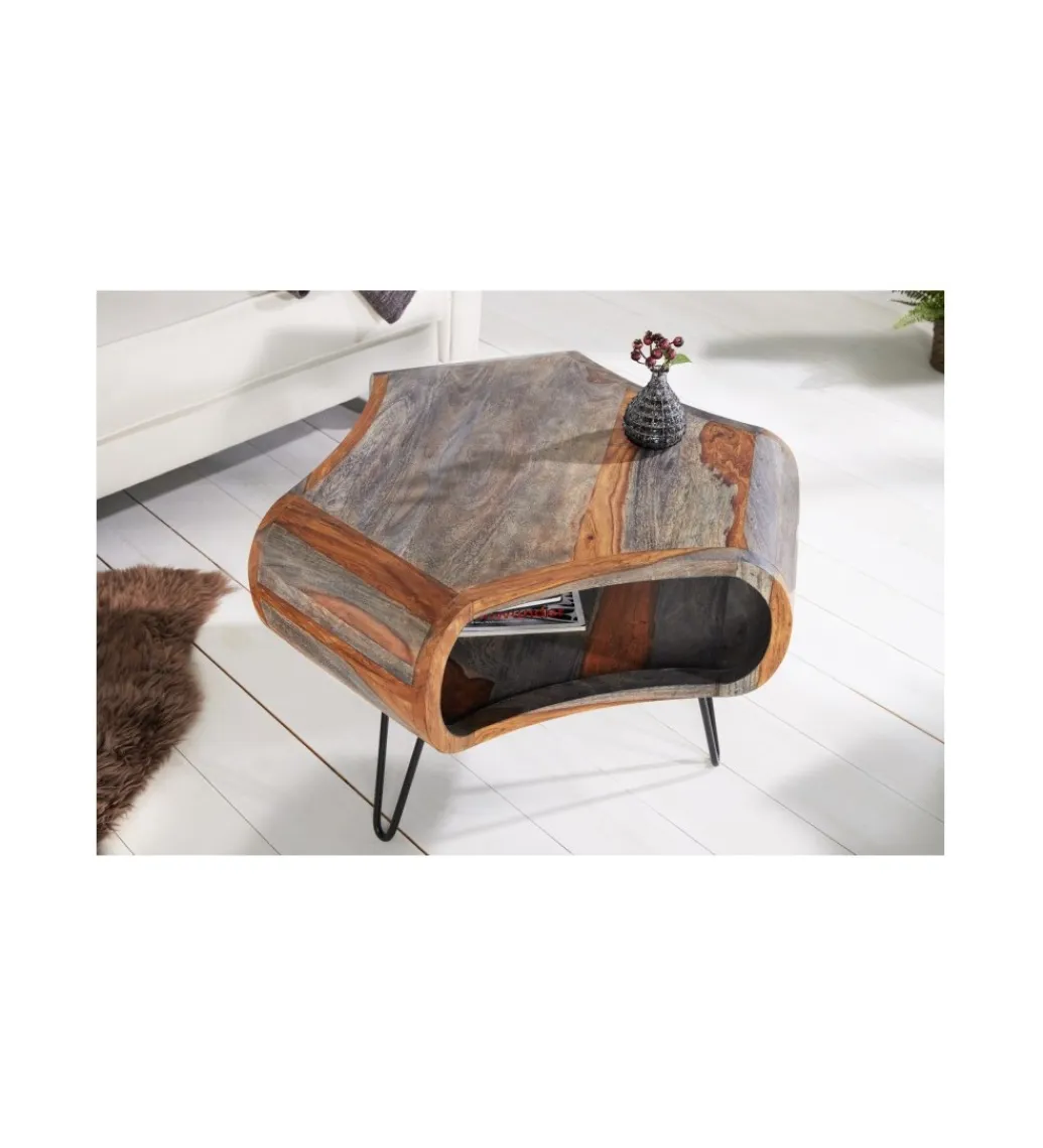 Invicta Interior Stolik kawowy SPIN RETRO 60 cm drewno Sheesham