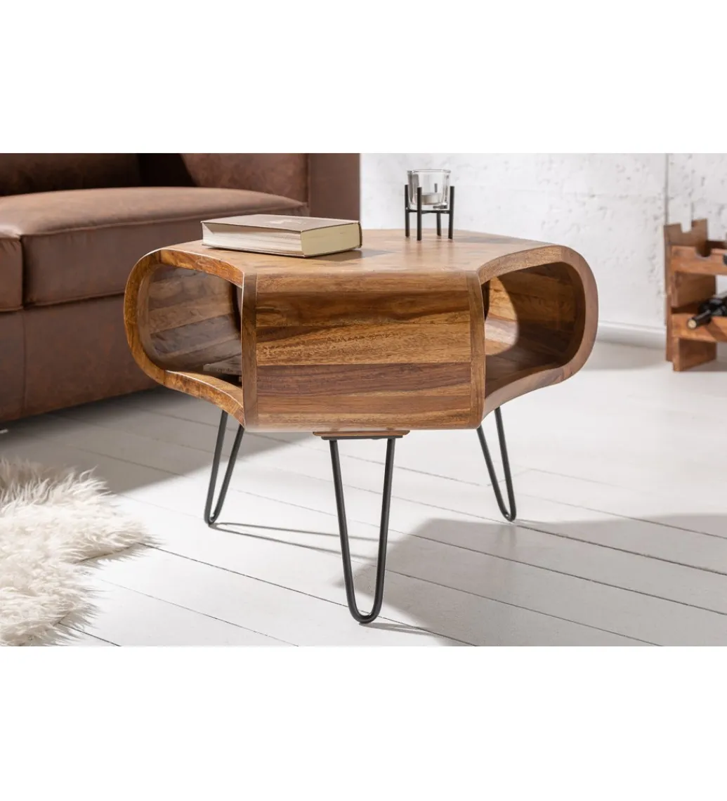 Invicta Interior Stolik kawowy SPIN RETRO 60 cm drewno Sheesham