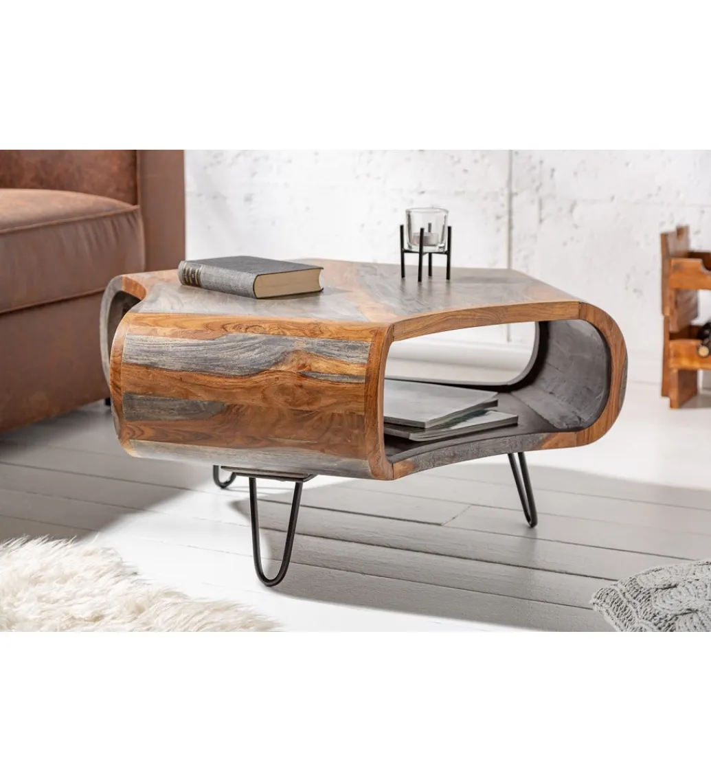 Invicta Interior Stolik kawowy SPIN RETRO 70 cm drewno Sheesham