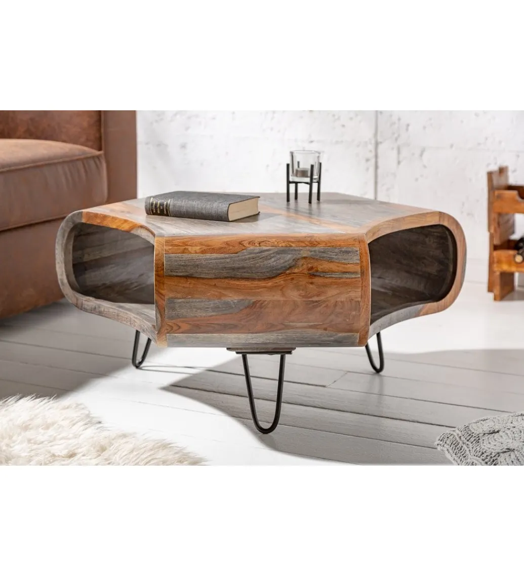 Invicta Interior Stolik kawowy SPIN RETRO 70 cm drewno Sheesham
