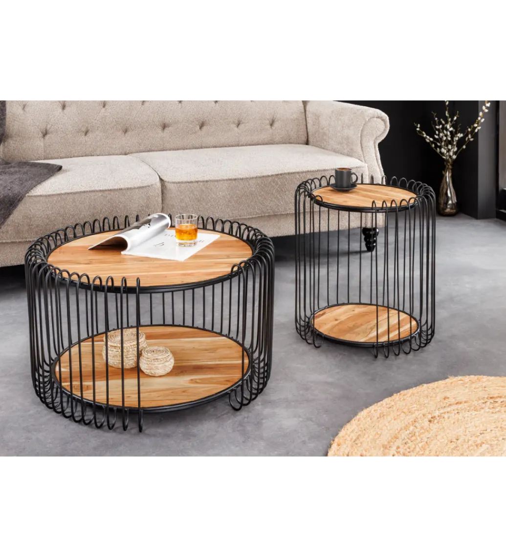 Invicta Interior Stolik kawowy TRUE ELEMENTS 70 cm drewno akacjowe czarny naturalny