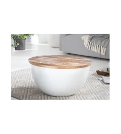 Invicta Interior Stolik kawowy WHITE 60 cm biały z blatem z drewna Mango
