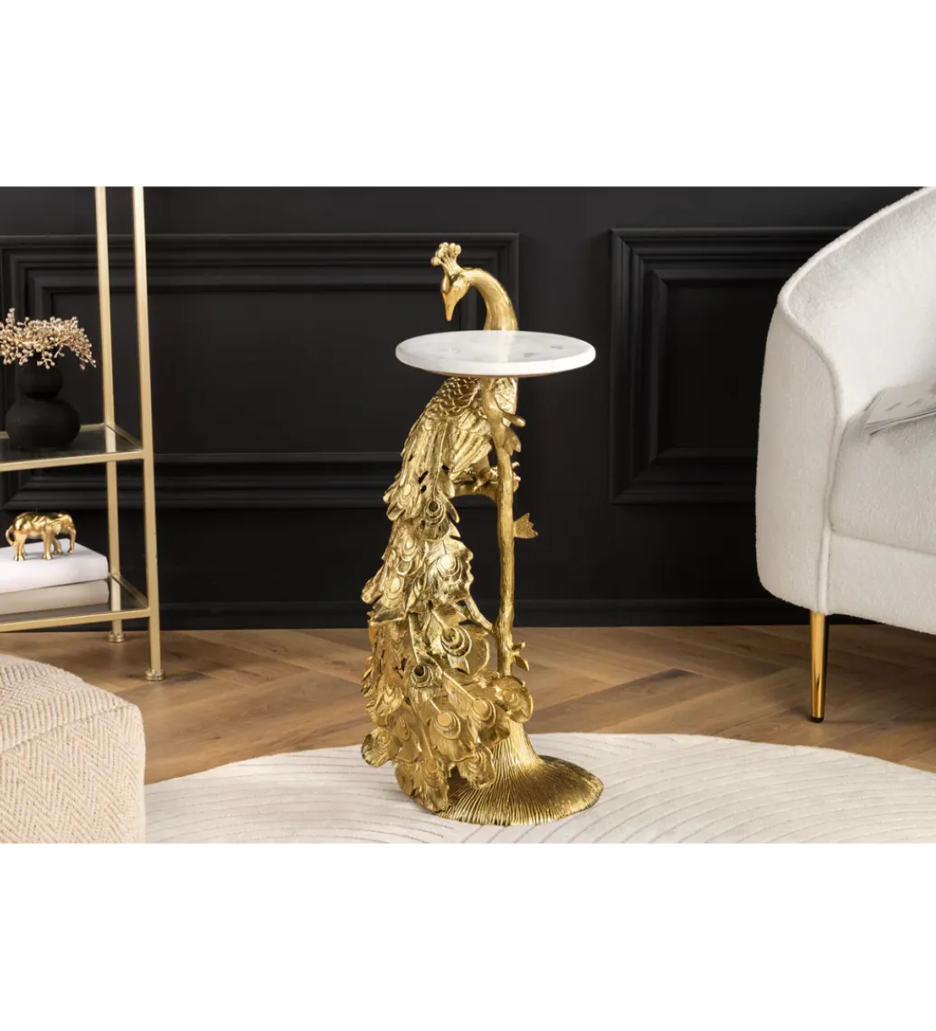 Invicta Interior - przedsprzedaż Stolik kawowy WILDLIFE PEACOCK 75 cm złoty