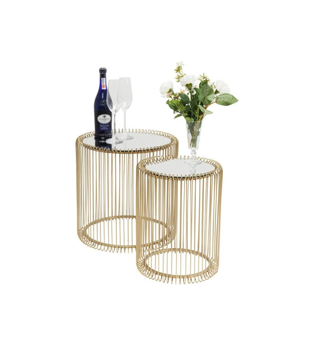 KARE Stolik kawowy Wire set Brass zestaw 2 złoty