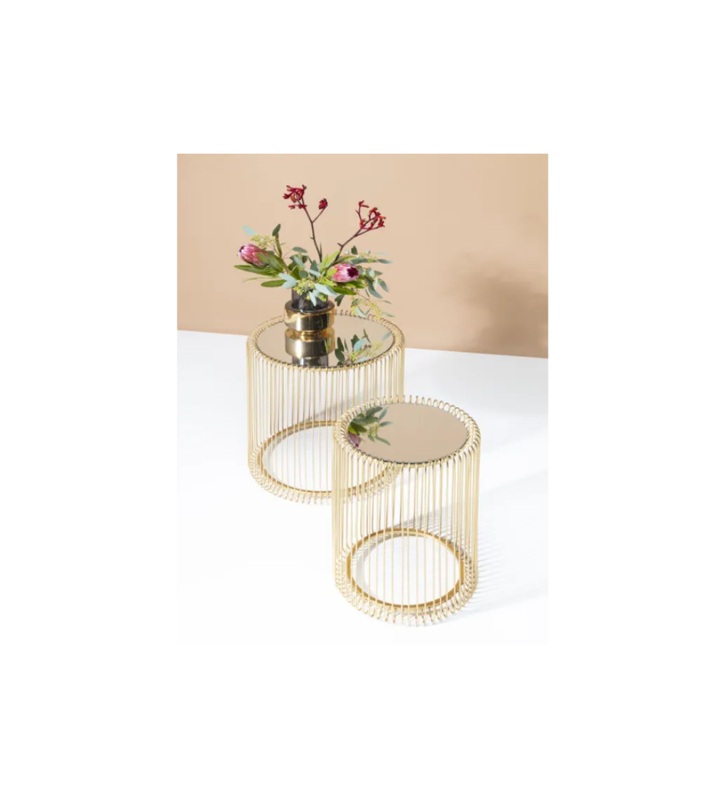 KARE Stolik kawowy Wire set Brass zestaw 2 złoty