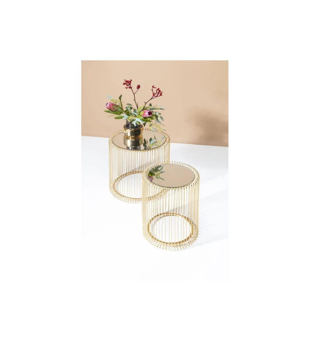 KARE Stolik kawowy Wire set Brass zestaw 2 złoty